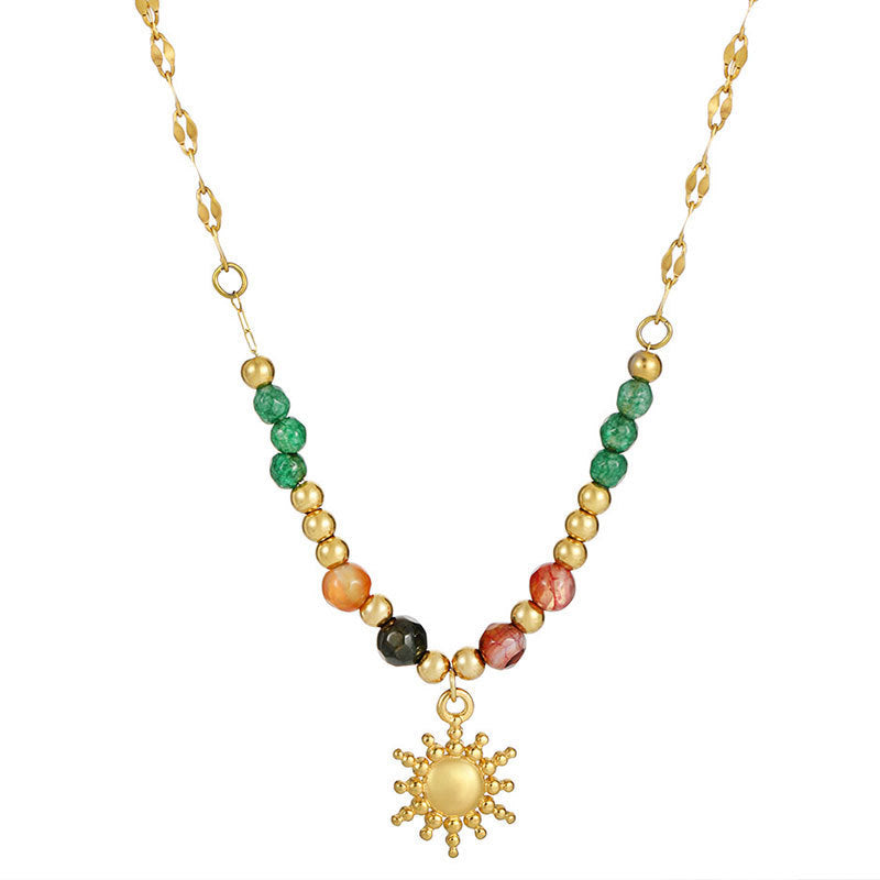 Fashion Boho Beaded Design Sun Pendant Necklace