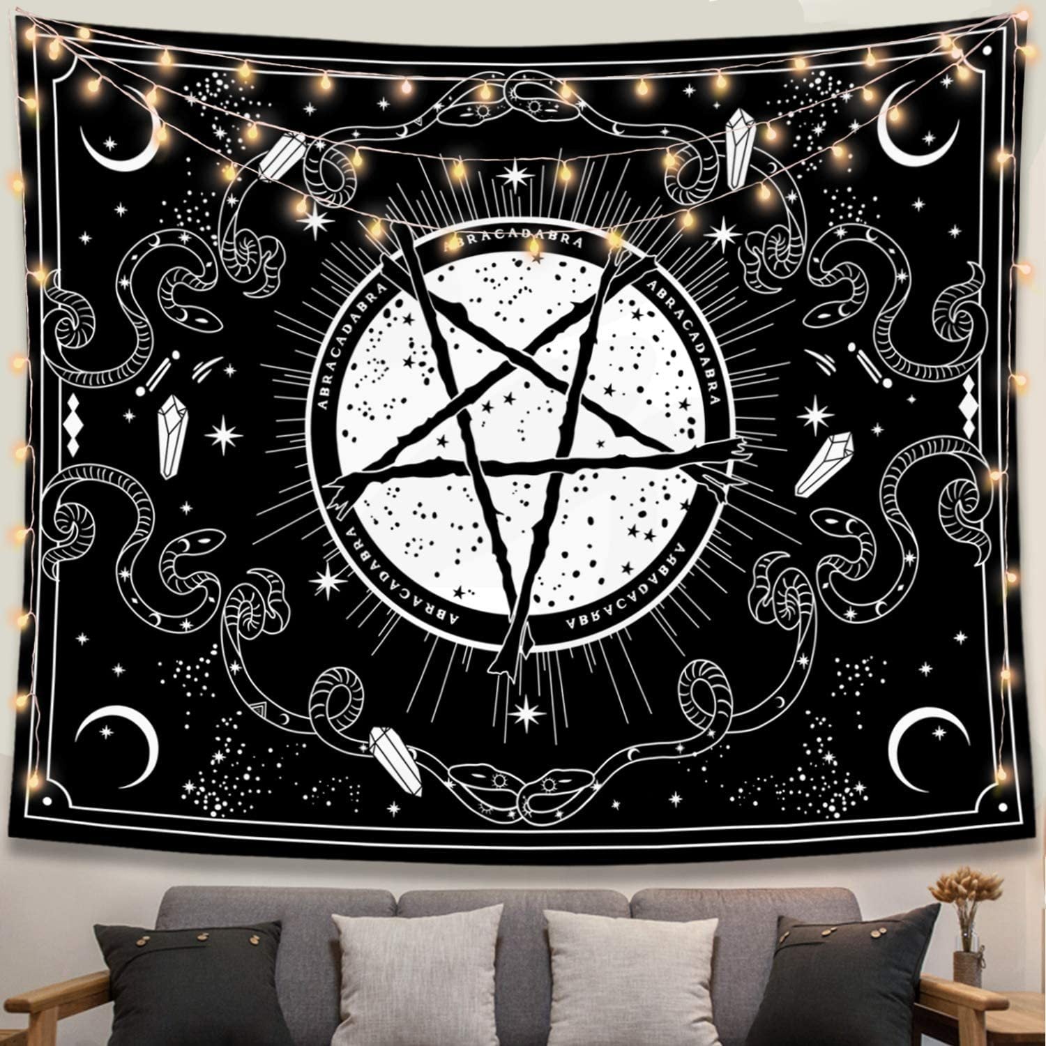 Psychedelic Black And White Pentagram Art Flannel Art Tapestry