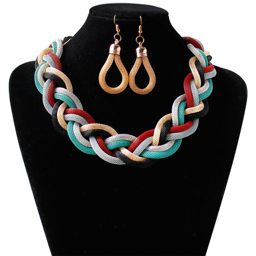 European And American Fashion Boho Necklace Earrings Set