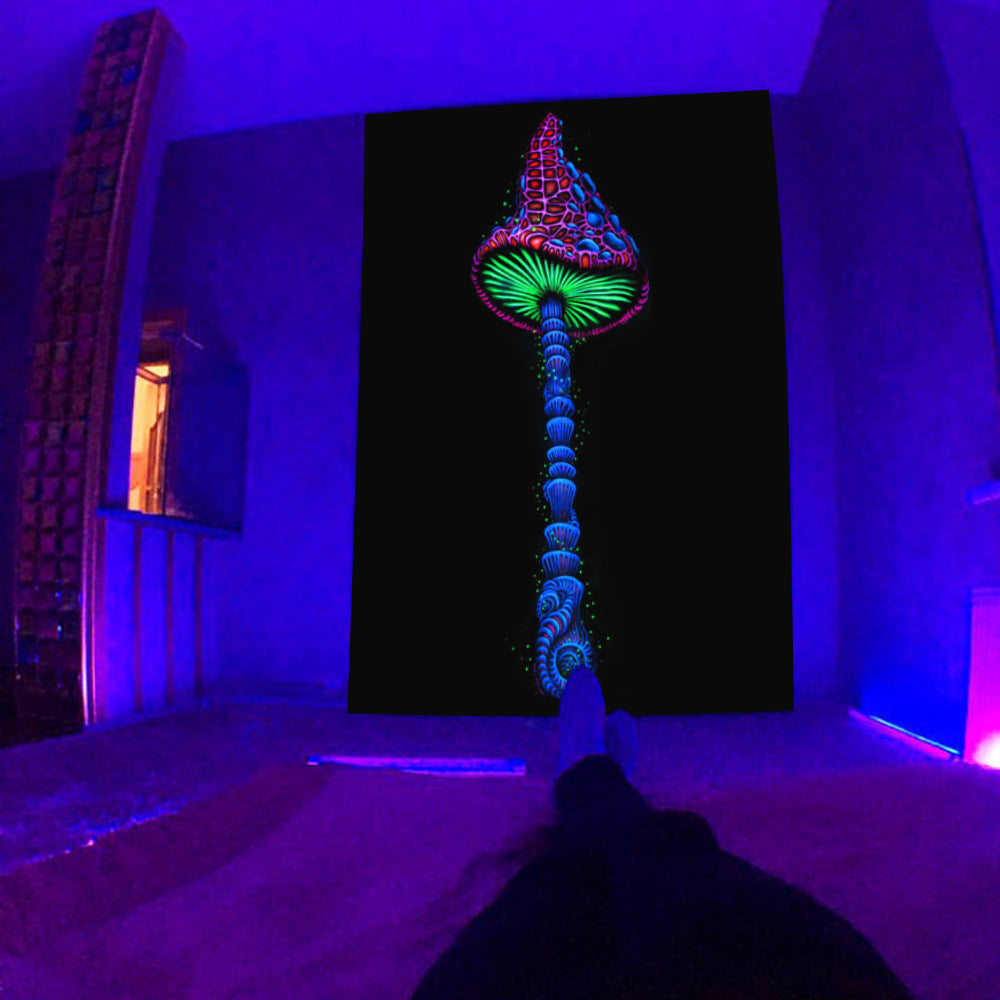 Fluorescent Tapestry UV Fluorescent Tapestry Psychedelic Mushroom Wall Hung Hippie Decorative Room Aesthetics