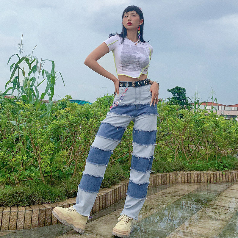 Vintage contrast high-rise jeans