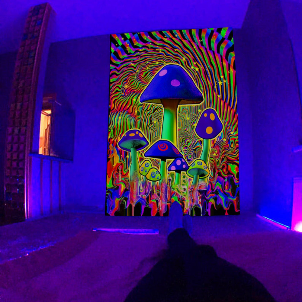 Fluorescent Tapestry UV Fluorescent Tapestry Psychedelic Mushroom Wall Hung Hippie Decorative Room Aesthetics