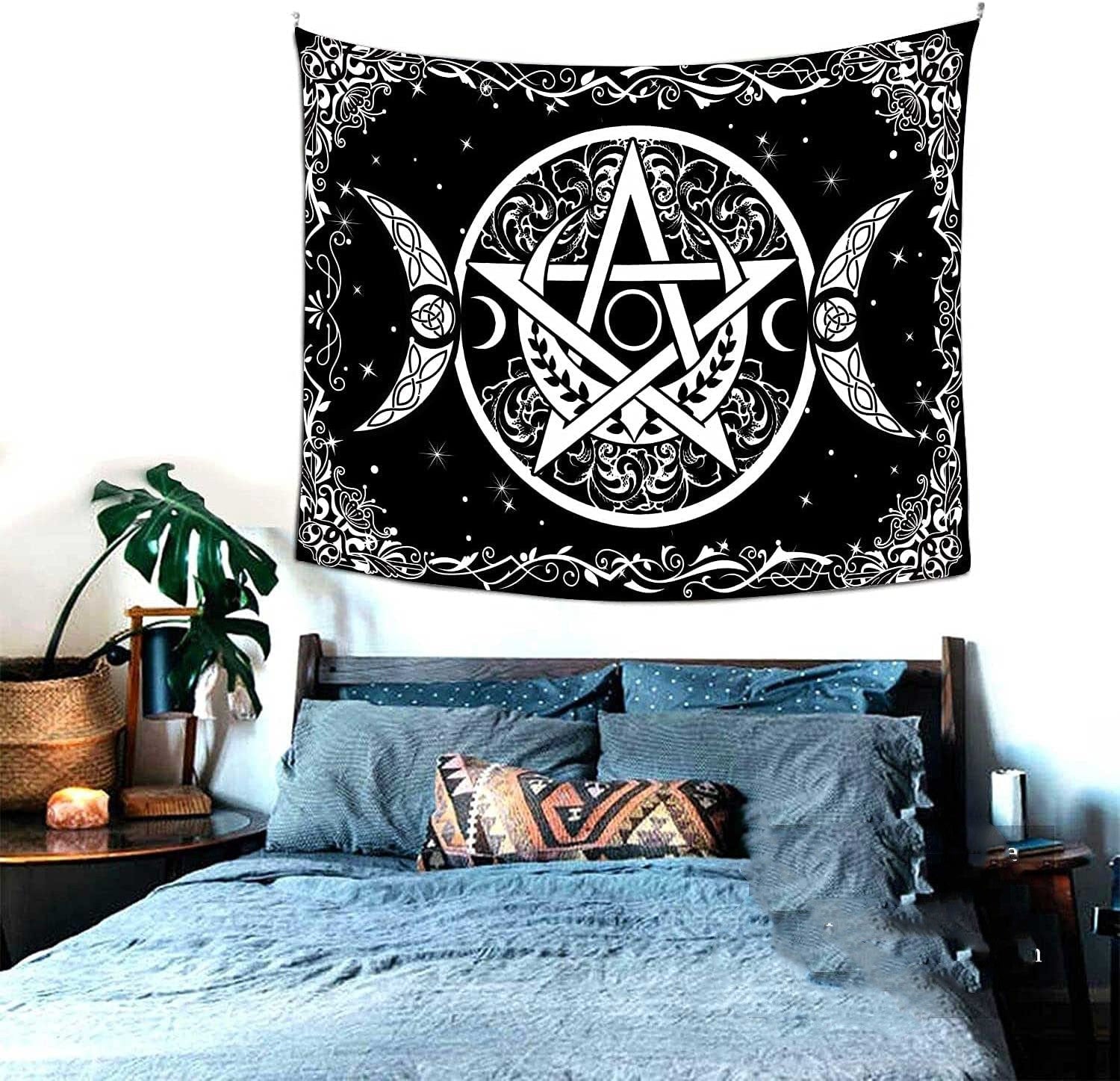Psychedelic Black And White Pentagram Art Flannel Art Tapestry