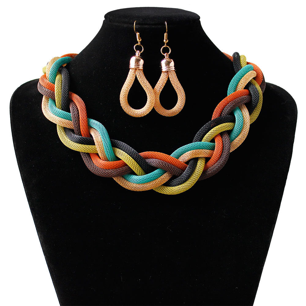 European And American Fashion Boho Necklace Earrings Set