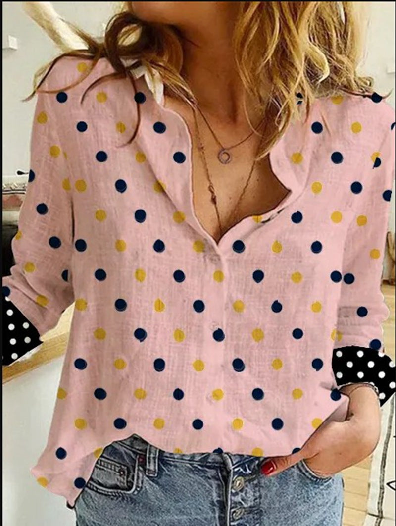 Printed Polka Dot Contrast Cuff Shirt