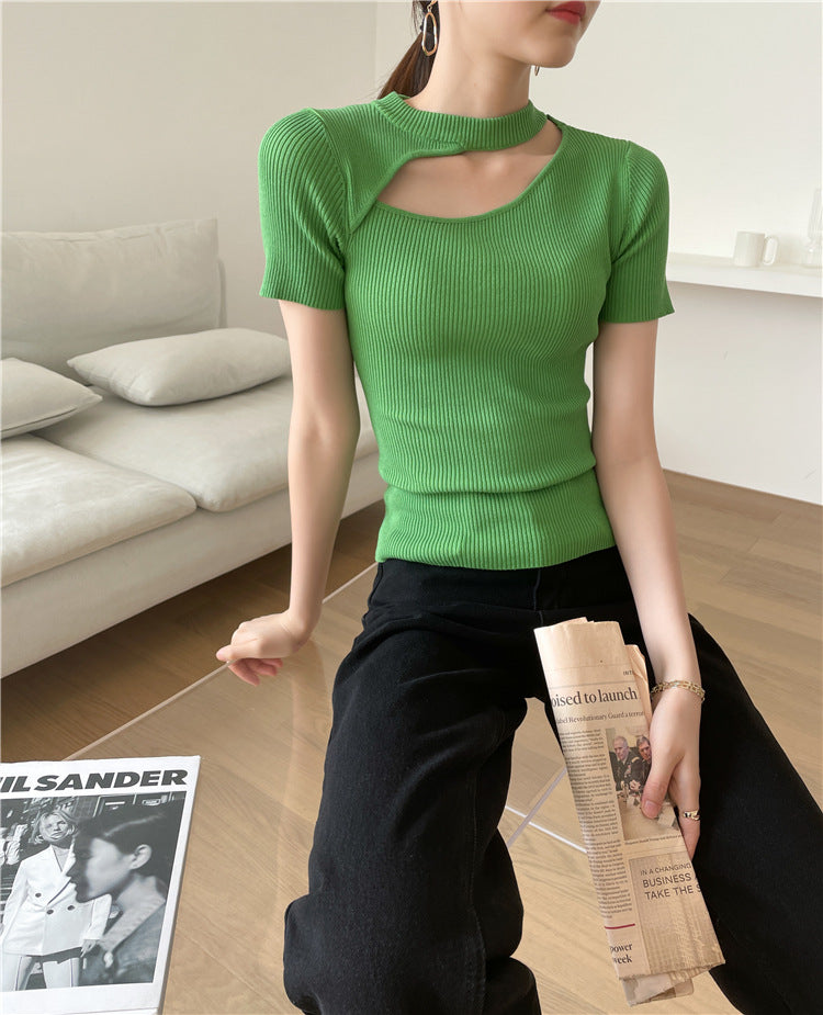 Cutout Exposed Clavicle Short Sleeves