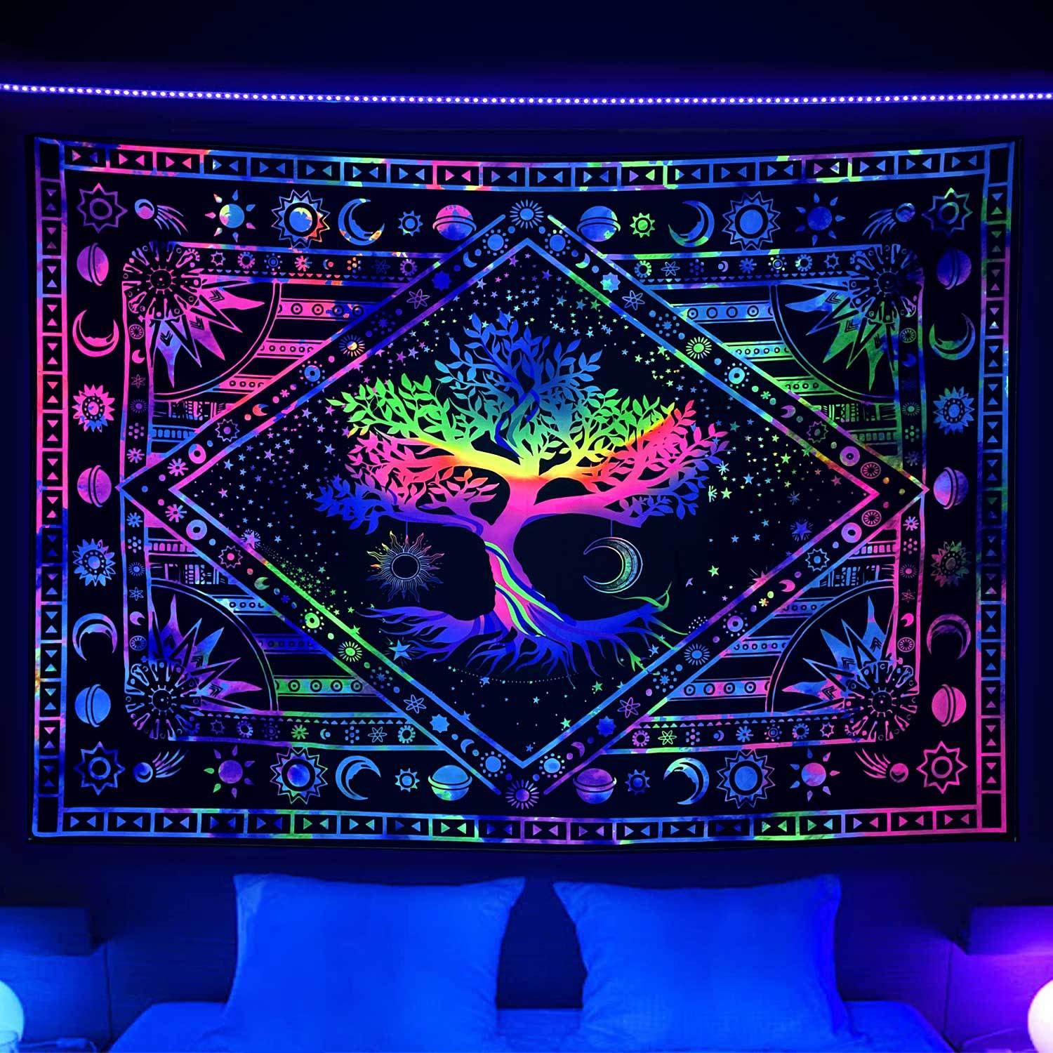 Fluorescent Abstract Neon Luminous Psychedelic Tapestry