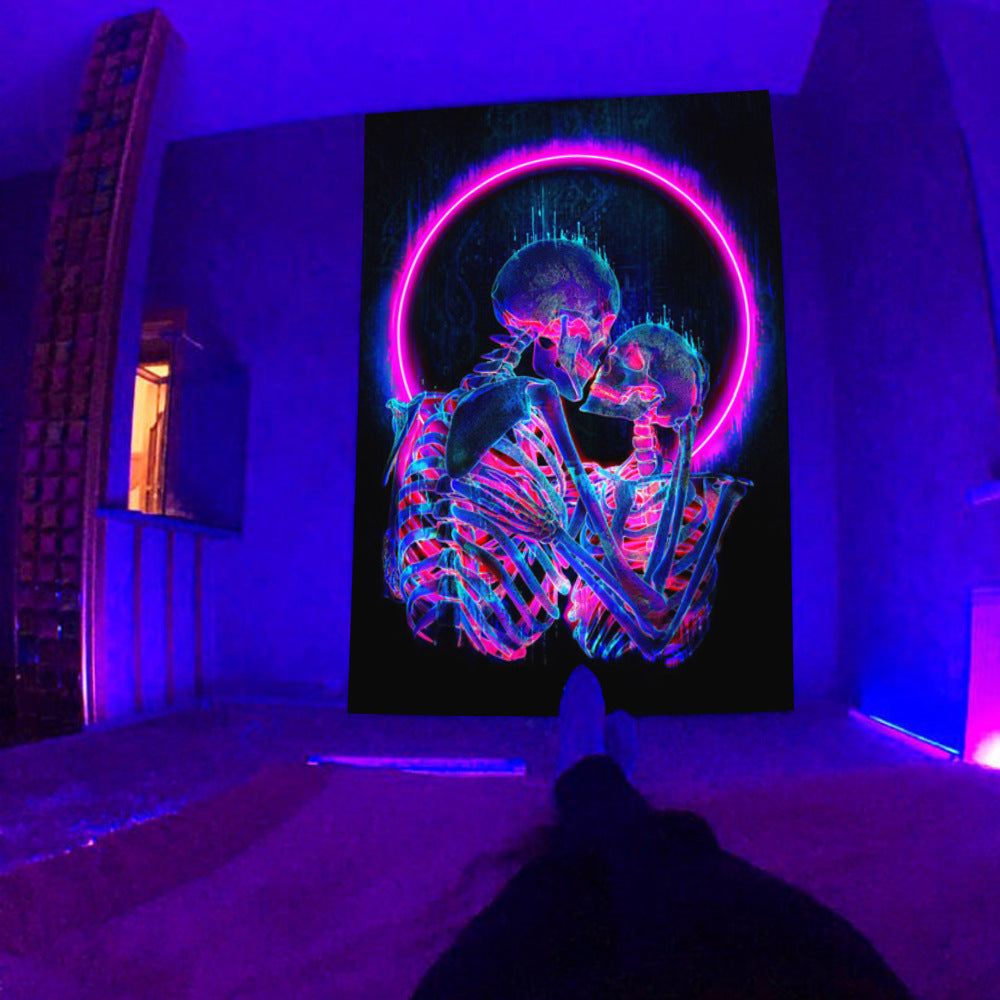 Fluorescent Tapestry UV Fluorescent Tapestry Psychedelic Mushroom Wall Hung Hippie Decorative Room Aesthetics