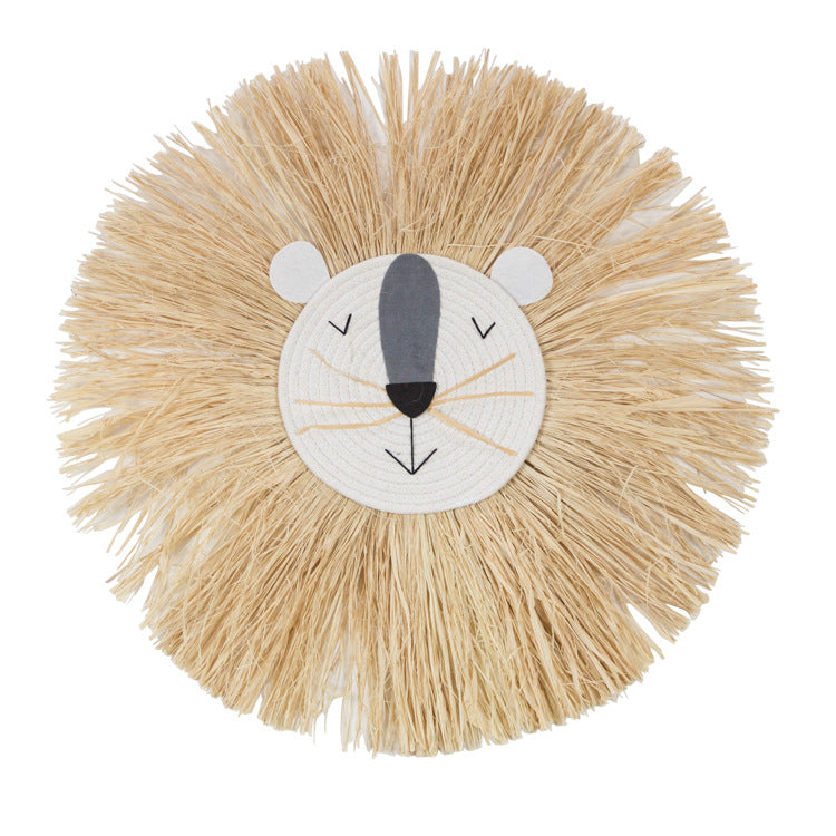 Nordic Hand-woven Cartoon Lion Straw Home Wall Hangings