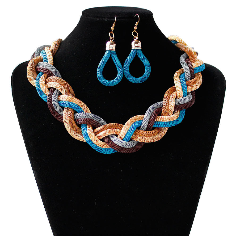 European And American Fashion Boho Necklace Earrings Set