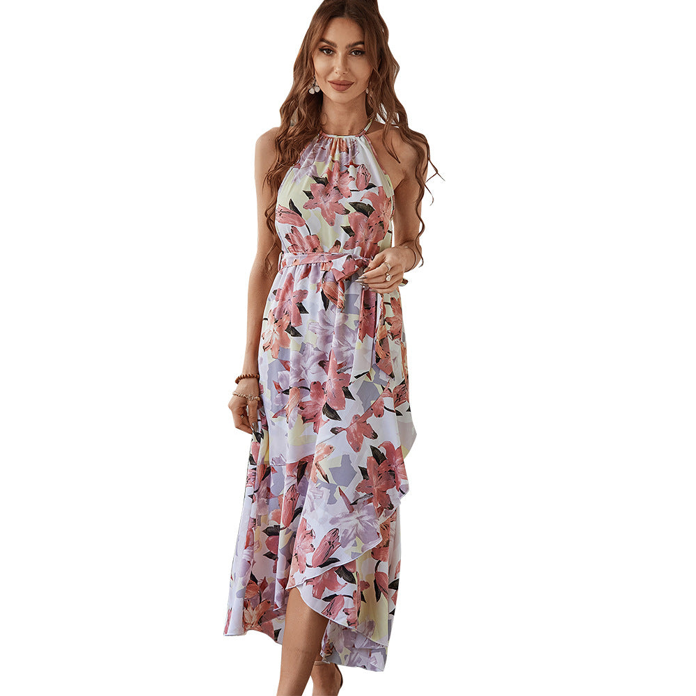 Fashion Print Halterneck Boho Dress Leisure Vacation