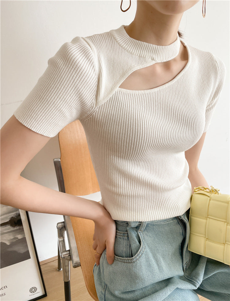 Cutout Exposed Clavicle Short Sleeves