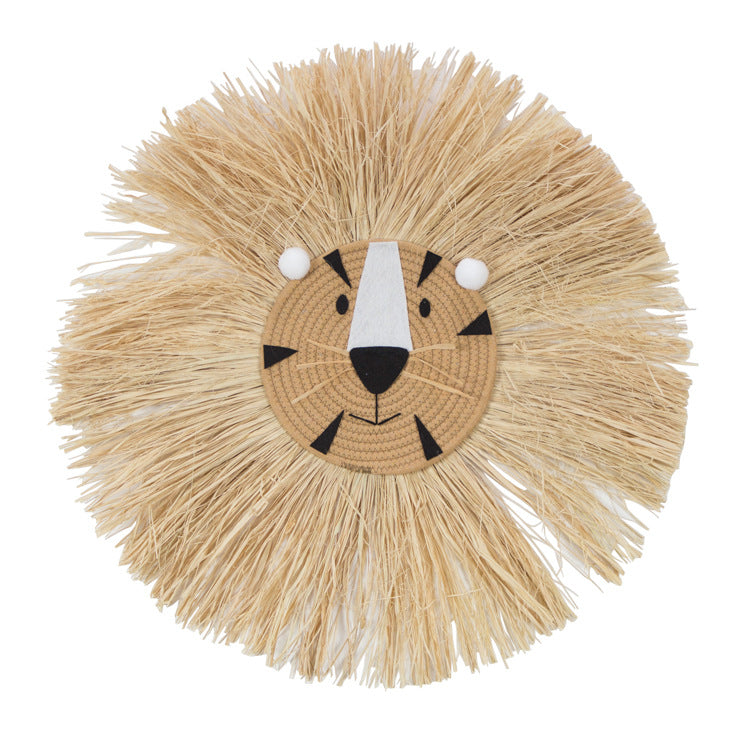 Nordic Hand-woven Cartoon Lion Straw Home Wall Hangings