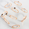 Women's Fashion Boho Bright Heart Zircon Leaf Rings Set Of 9