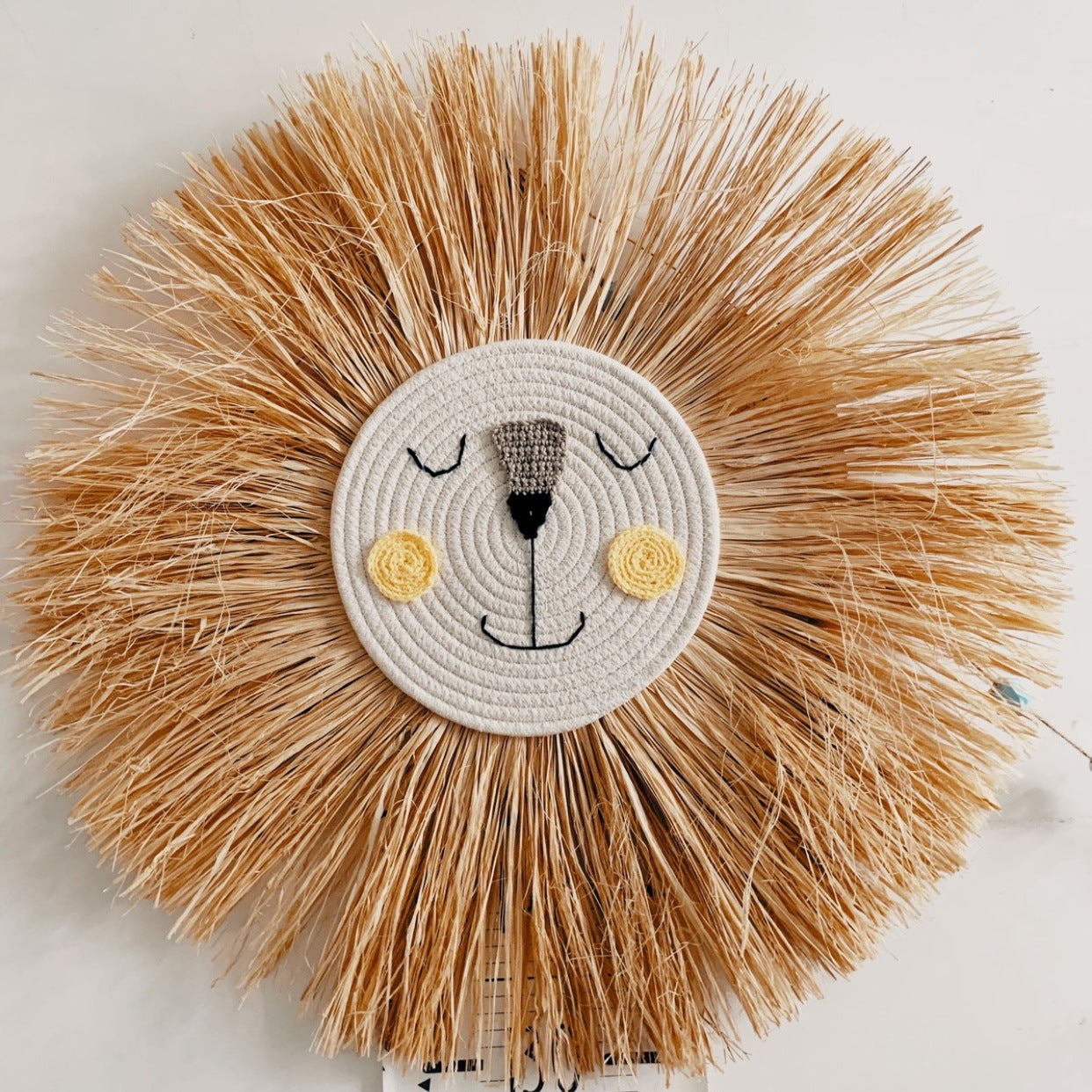 Nordic Hand-woven Cartoon Lion Straw Home Wall Hangings